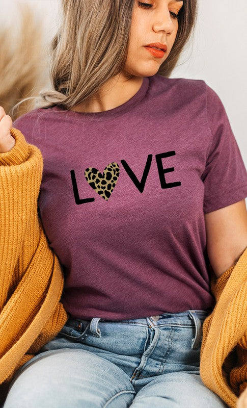 Love Leopard Print Heart PLUS SIZE Graphic Tee - Aaria Tees