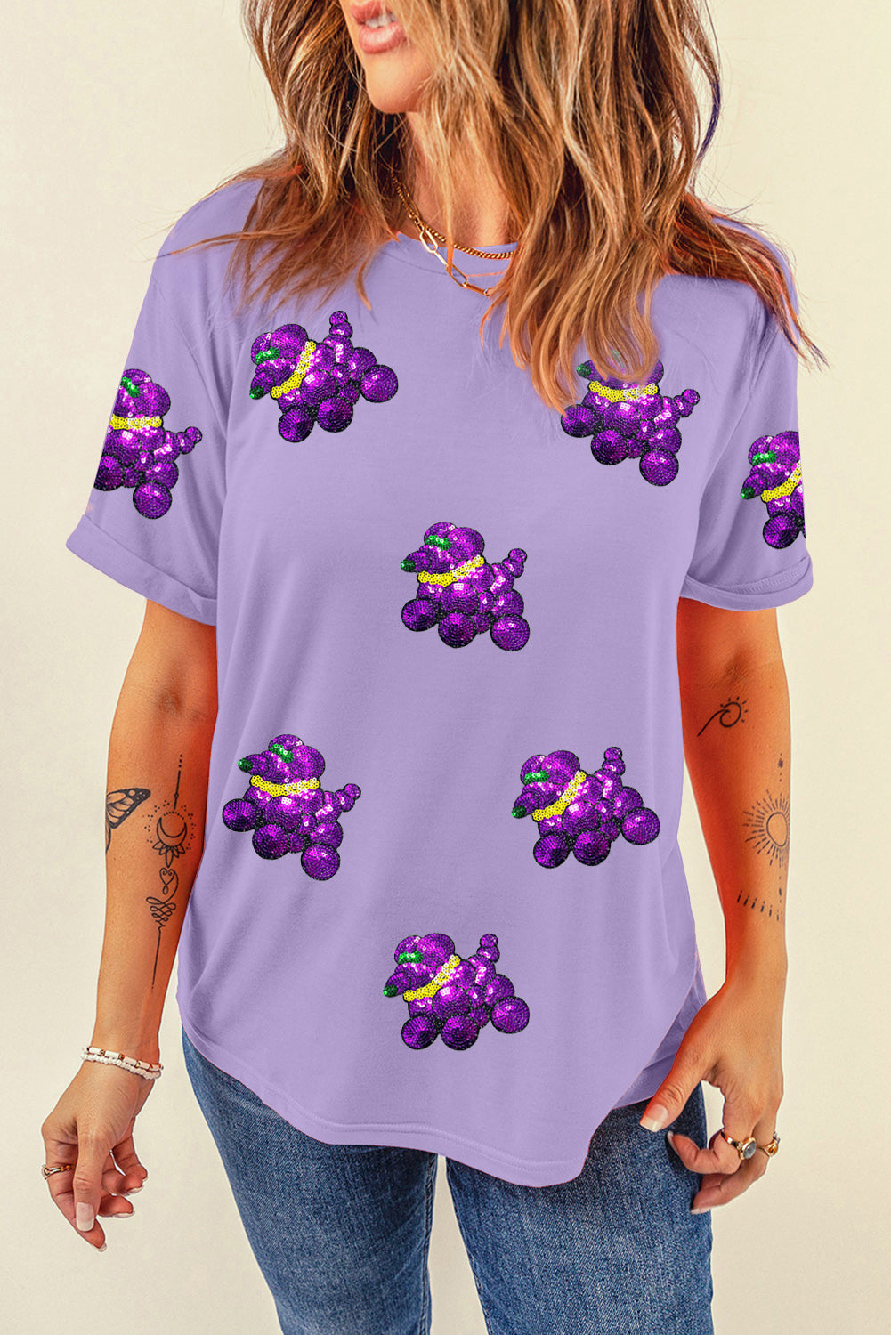 White Sequin Balloon Puppy Graphic Mardi Gras Tee - Aaria Tees