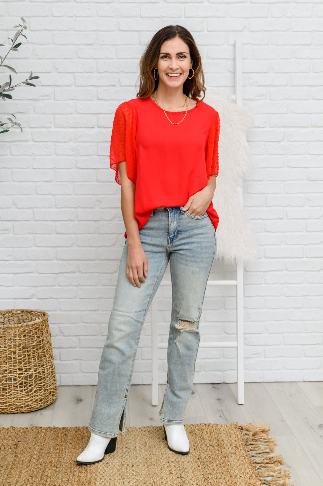 Best Of My Love Short Sleeve Blouse In Red (Online Exclusive)