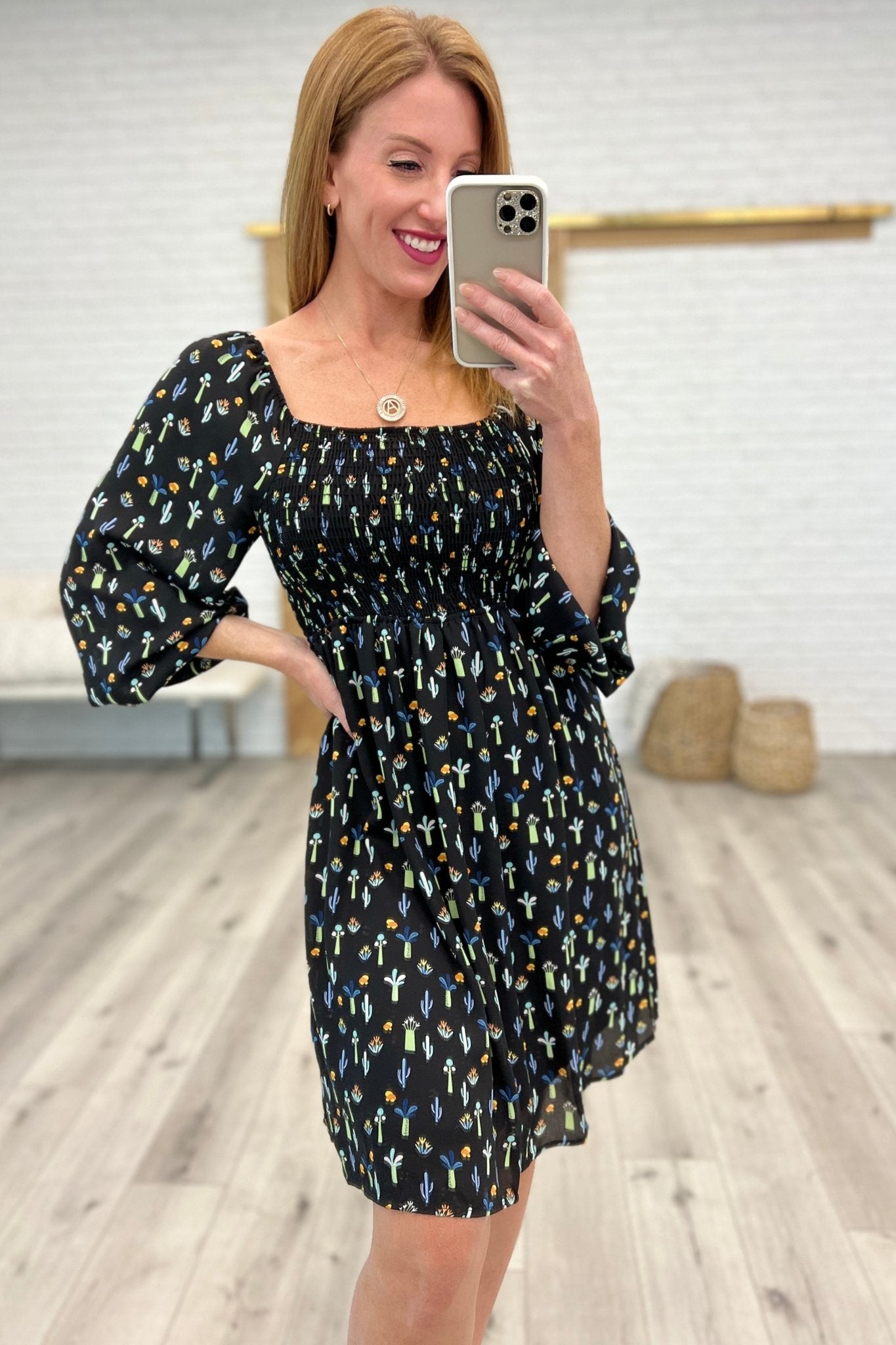 Black Floral Square Neck Dress (Online Exclusive)