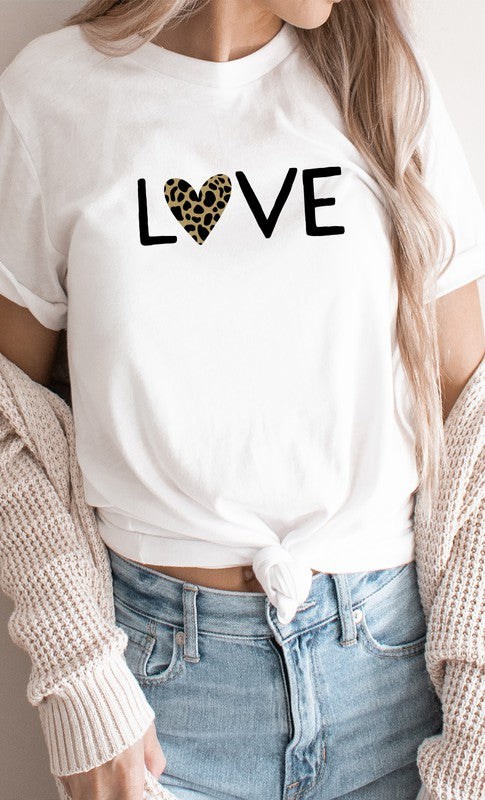 Love Leopard Print Heart PLUS SIZE Graphic Tee - Aaria Tees