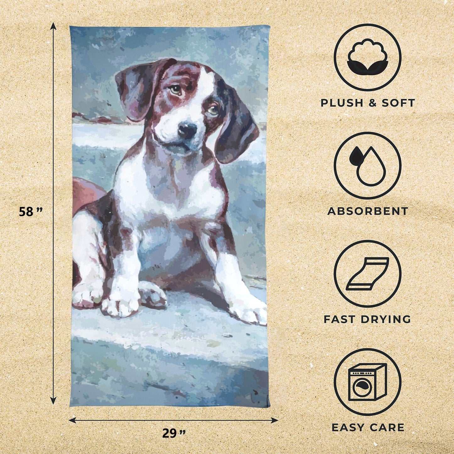 Adorable Puzzled Puppy Beach Towel - 29" x 58" (Made in USA)