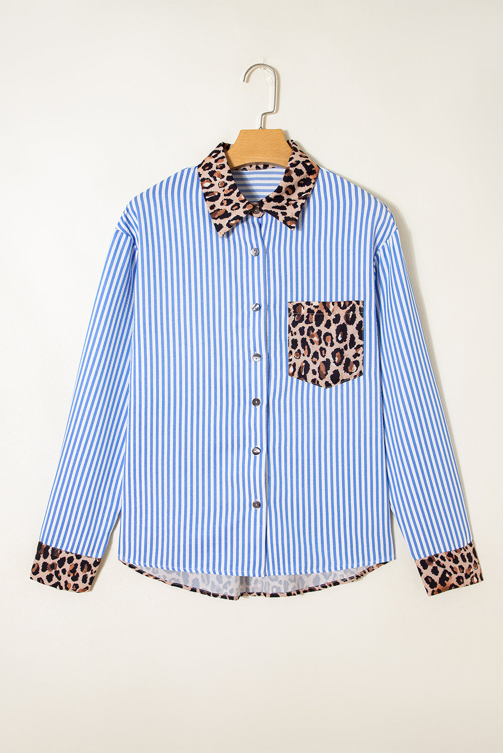 Stripe Leopard Patchwork Button-Up Shirt