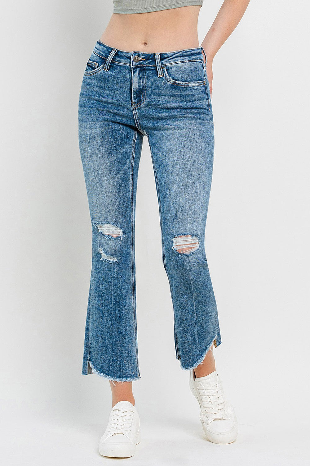Vervet by Flying Monkey Full Size Mid Rise Distressed Cropped Flare Jeans - Aaria Tees Aaria Tees
