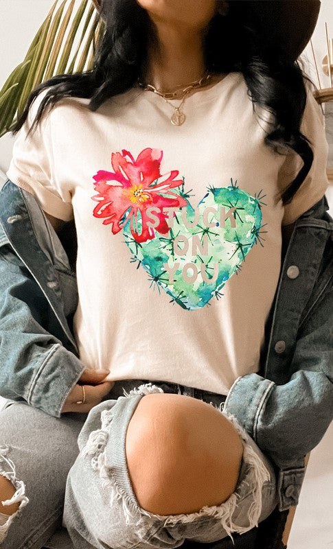 Blooming Cactus Stuck on You PLUS SIZE Graphic Tee - Aaria Tees