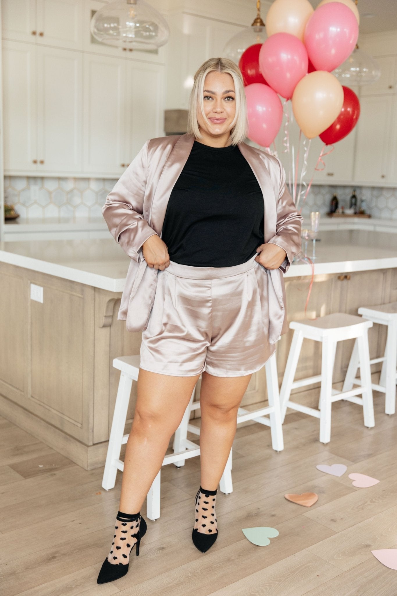 Champagne and Roses Satin Shorts (Online Exclusive)