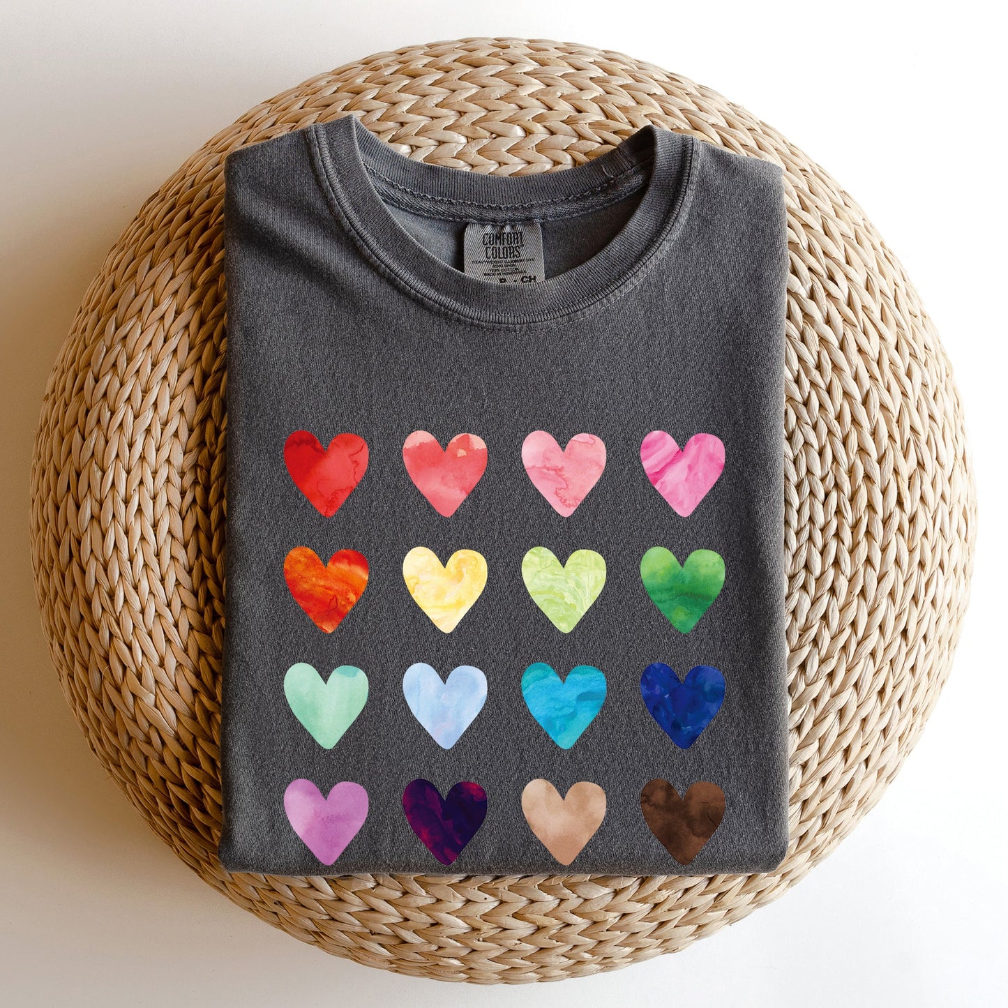 Colorful Hearts, Rainbow, Love, Comfort Colors Tshirt, Valentine's Day