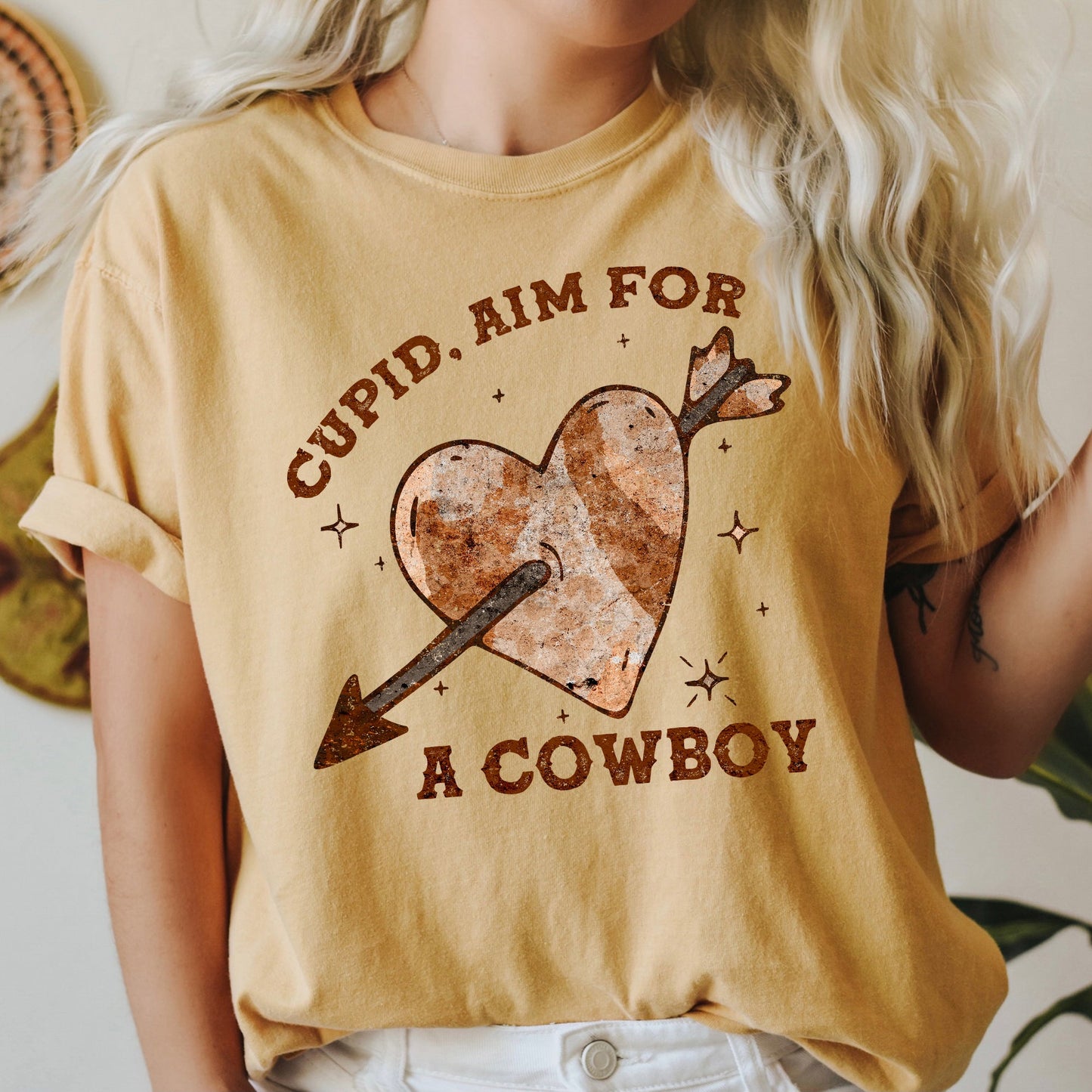 Cupid Aim For A Cowboy, Heart, Western, Country, Comfort Colors Tshirt, Valentine's Day