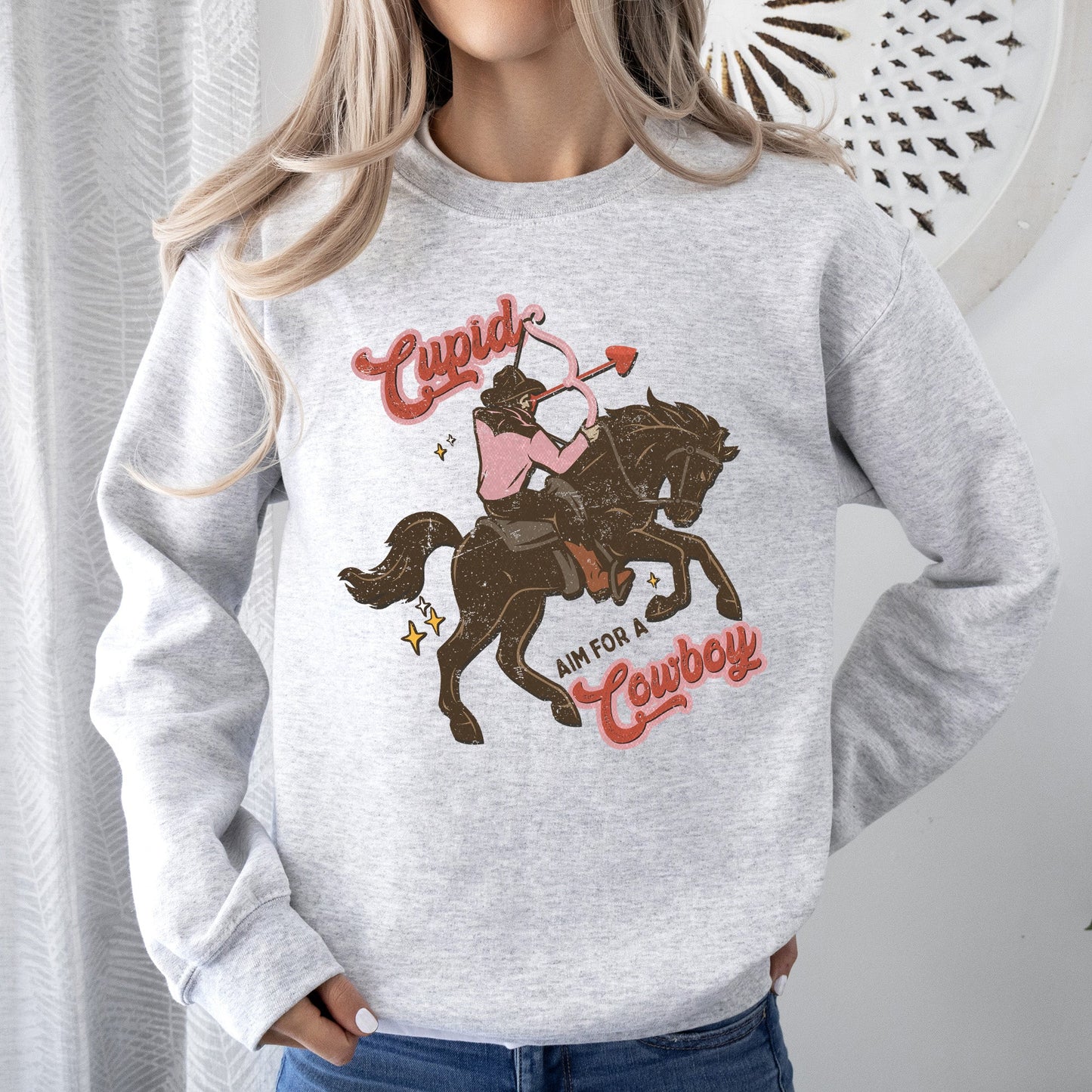 Cupid Aim For A Cowboy, Horse, Western, Country, Sweatshirt, Valentine's Day