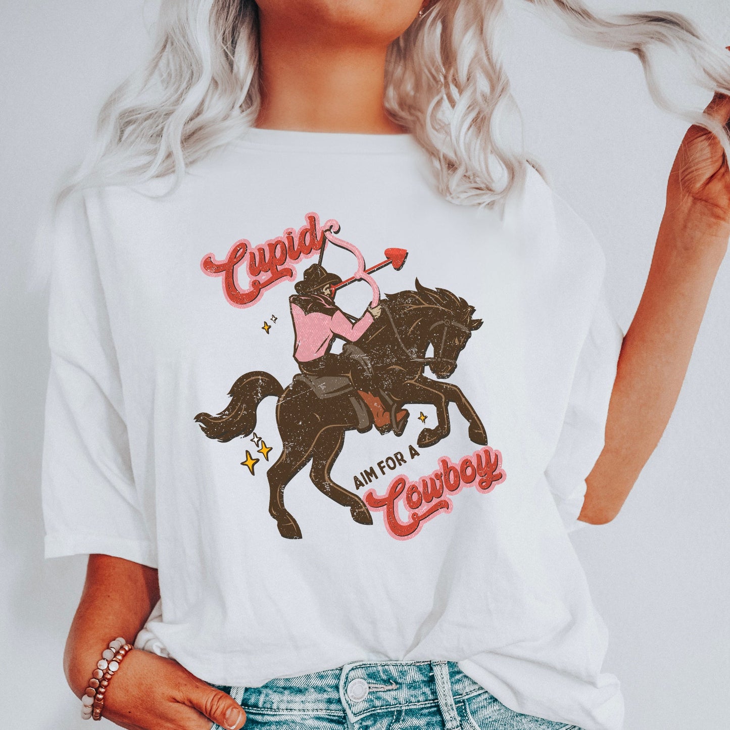 Cupid Aim For A Cowboy, Horse, Western, Country, Comfort Colors Tshirt, Valentine's Day