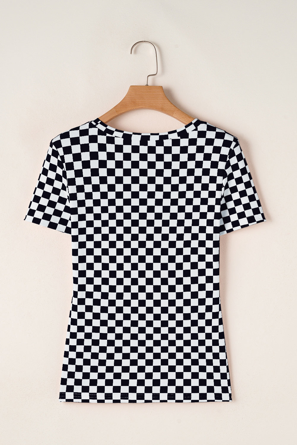 Black Checkered Ribbed Slim Fit Crew Neck T Shirt Aaria Tees