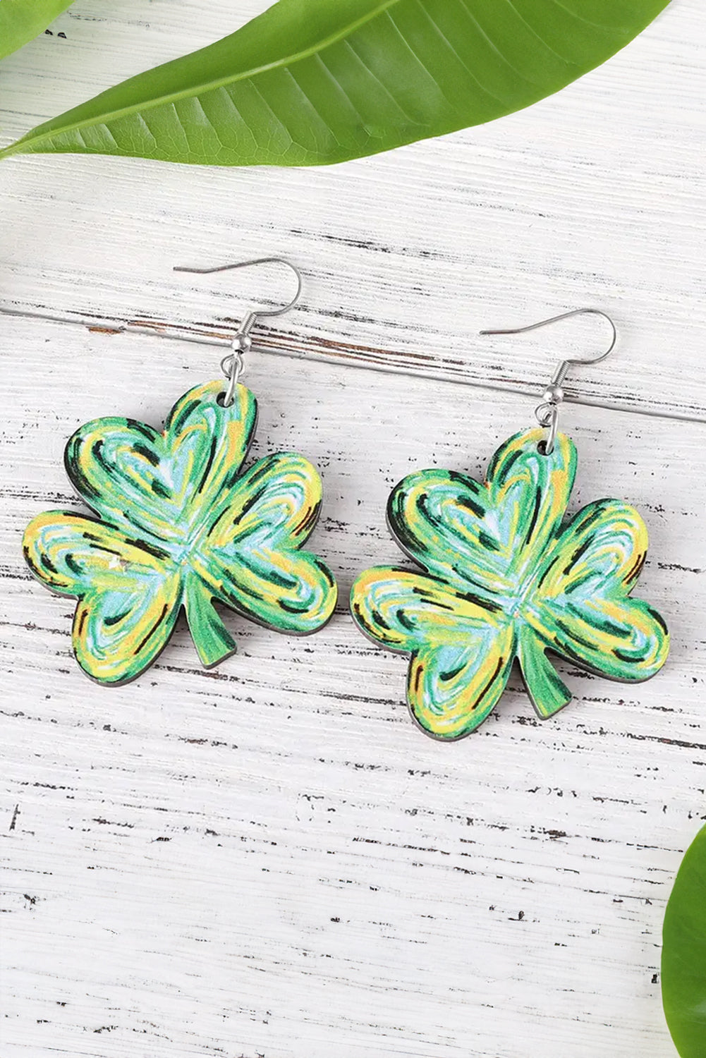 Light Green St. Patrick Painted Shamrock Shape Drop Earrings - Aaria Tees