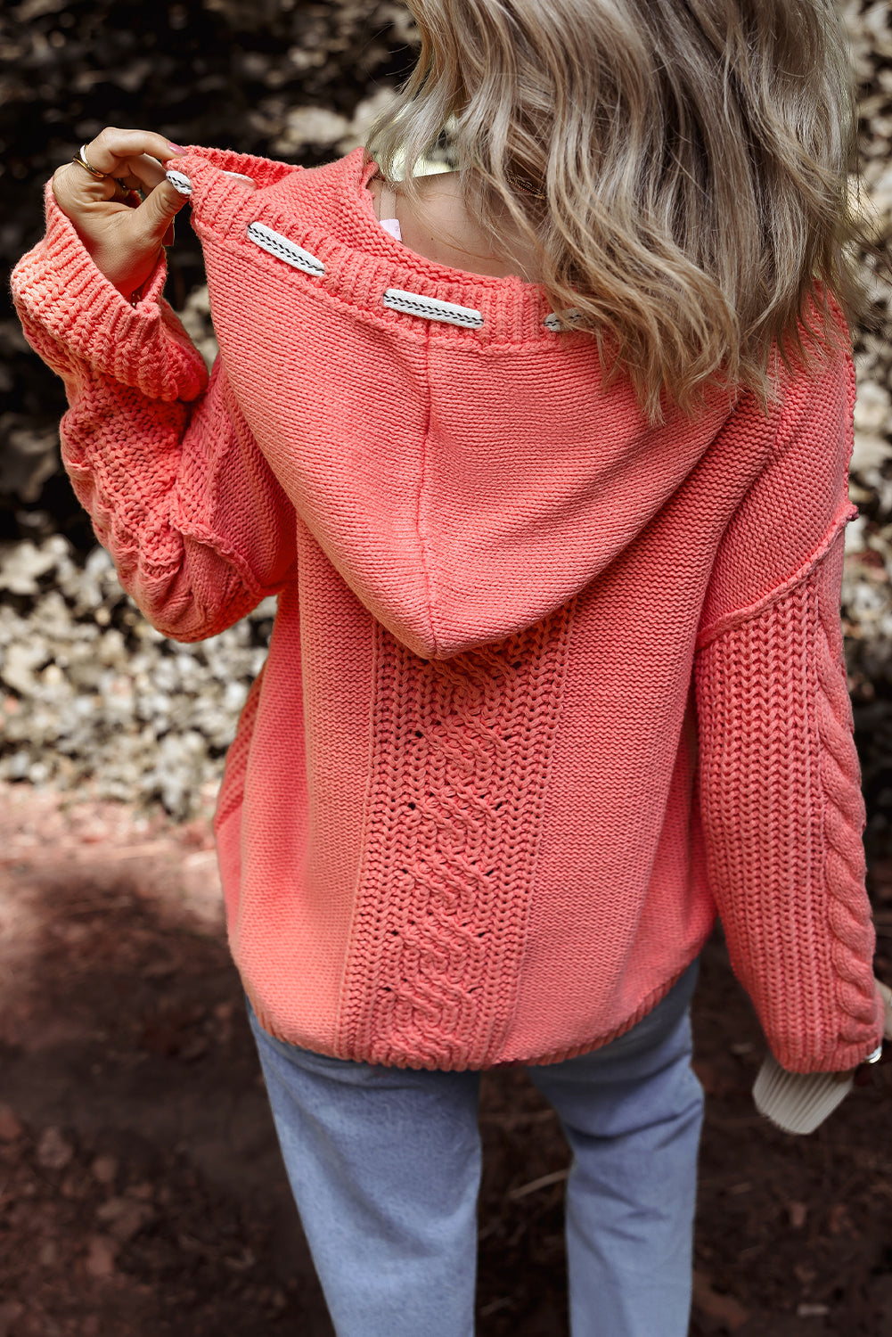 Sariah Cable Knit Drawstring Hooded Sweater - Aaria Tees Aaria Tees
