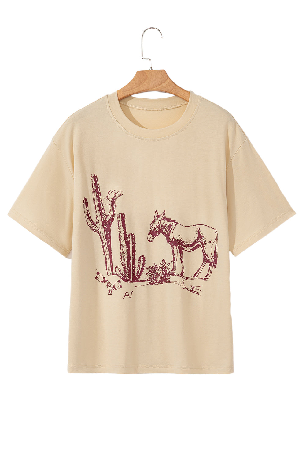 Parchment Western Burro Cactus Crew Neck Graphic Tee - Aaria Tees