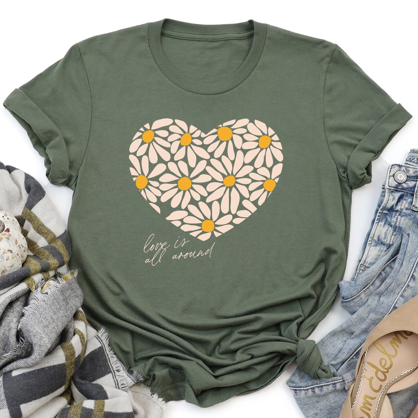Love Is All Around, Daisy, Heart, Super Soft Tshirt, Valentine's Day