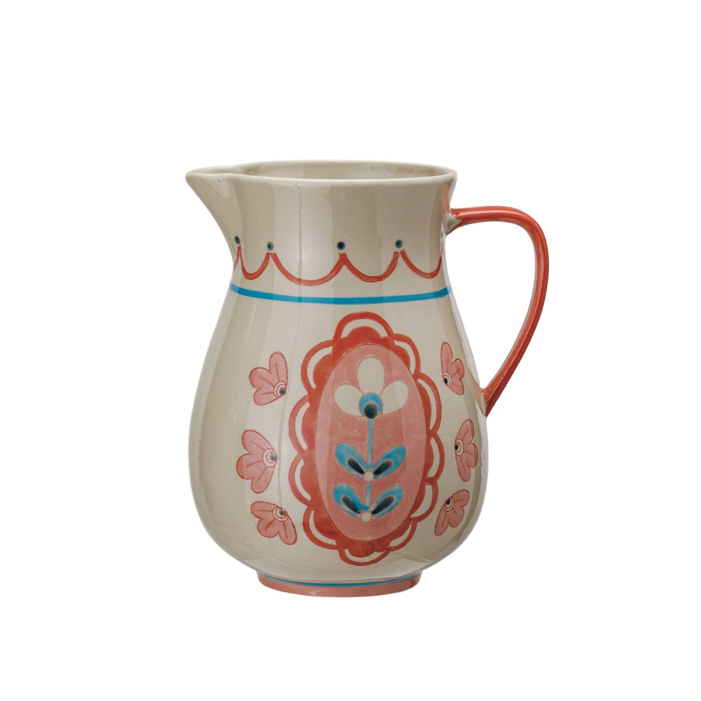 Hand-Painted Stoneware Pitcher w/ Flowers