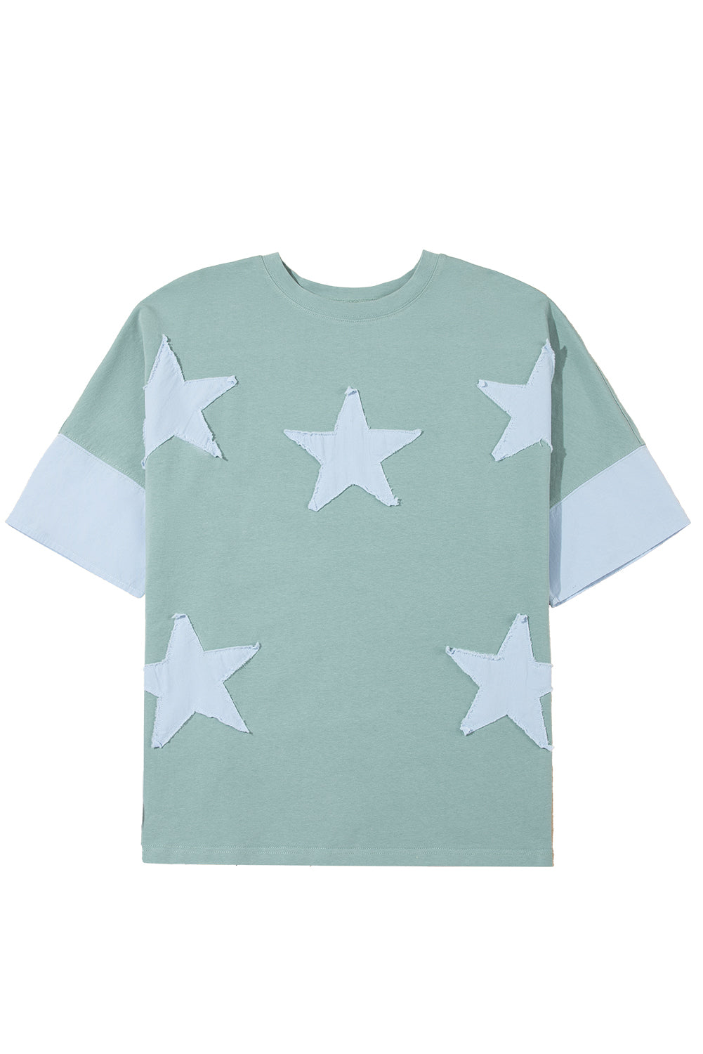 Aruba Blue Frayed Denim Star Patched Oversize T Shirt