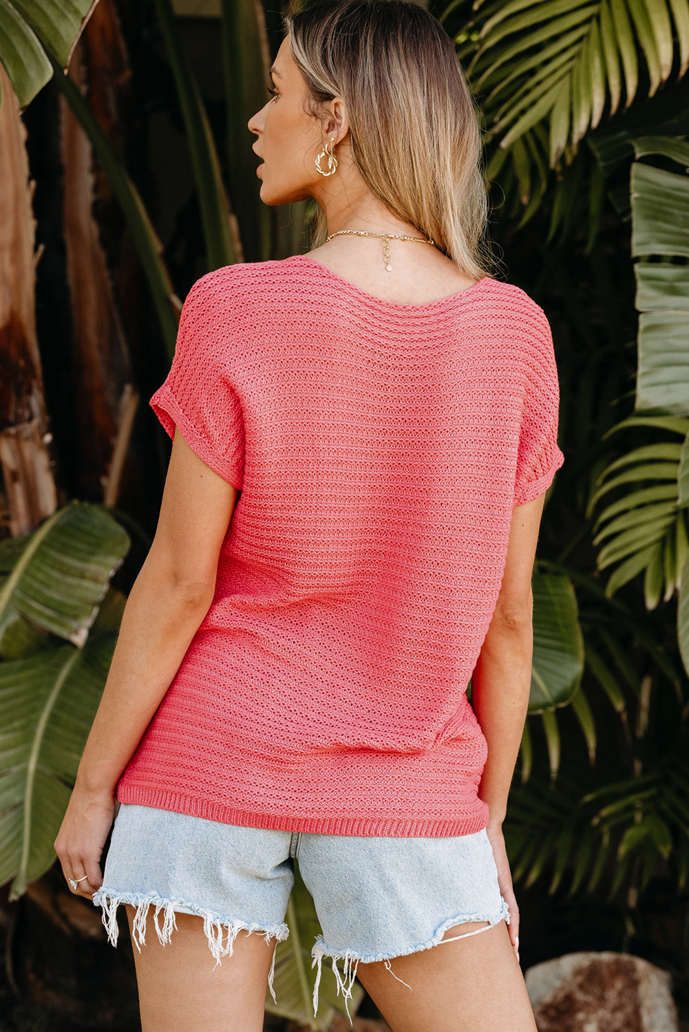 Melina Loose Knit Short Dolman Sleeve Sweater - Aaria Tees Aaria Tees