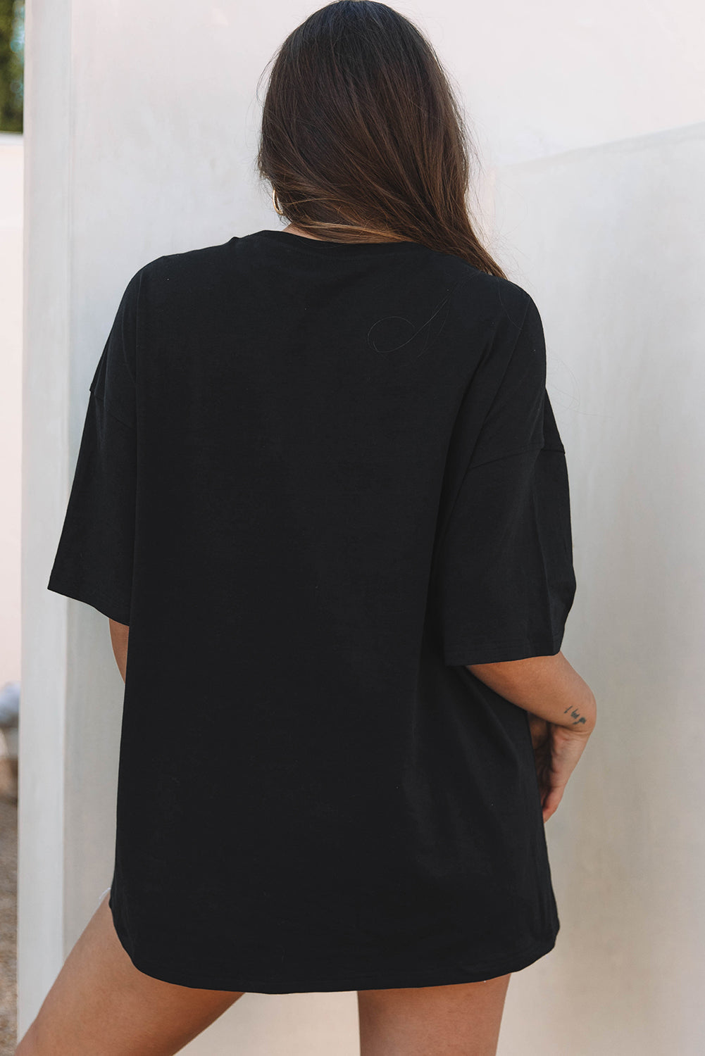 Black Paisley Print Crew Neck Loose Fit Tunic Tee Aaria Tees