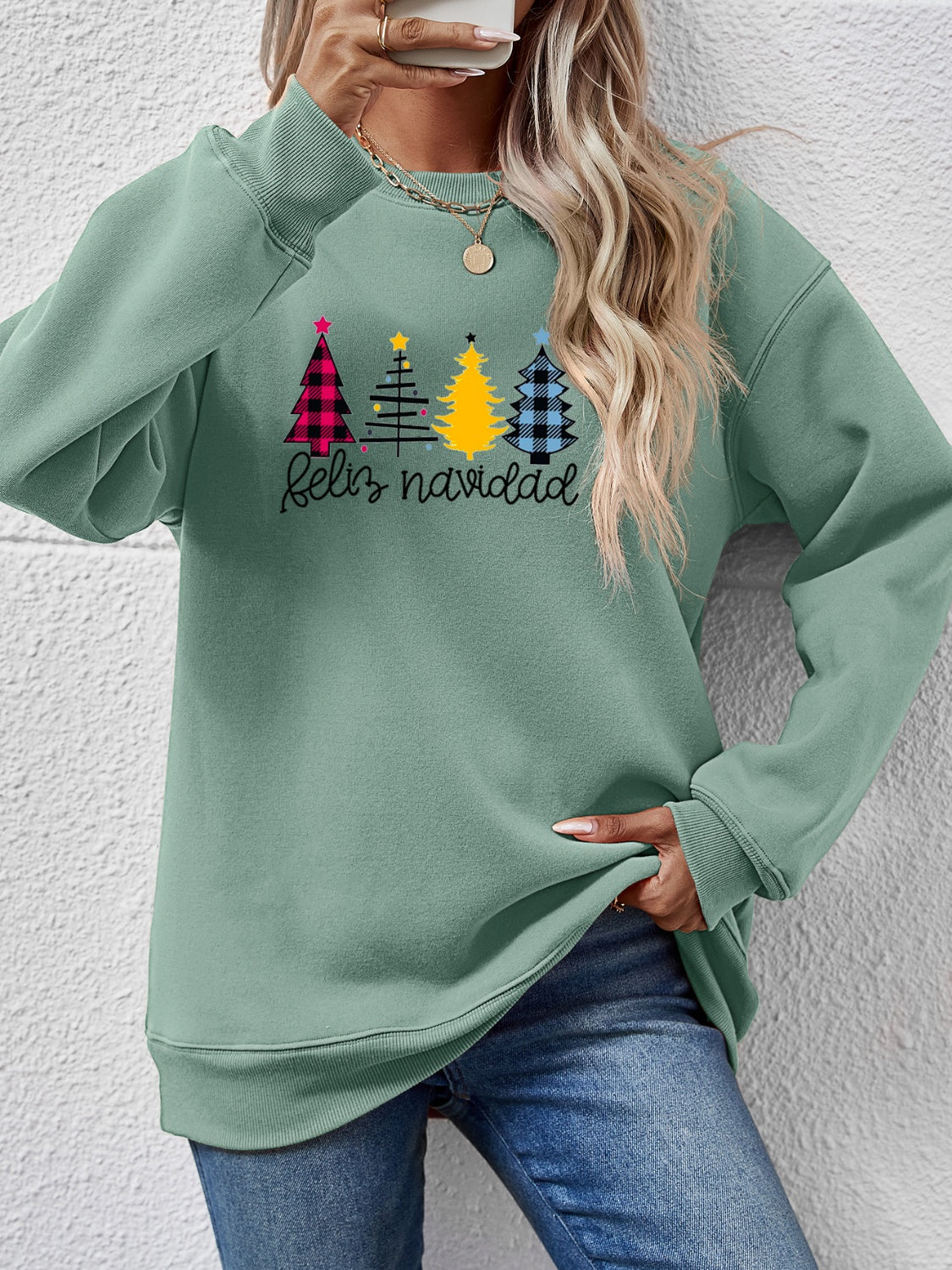 Round Neck Graphic Long Sleeve Sweatshirt - Aaria Tees Aaria Tees