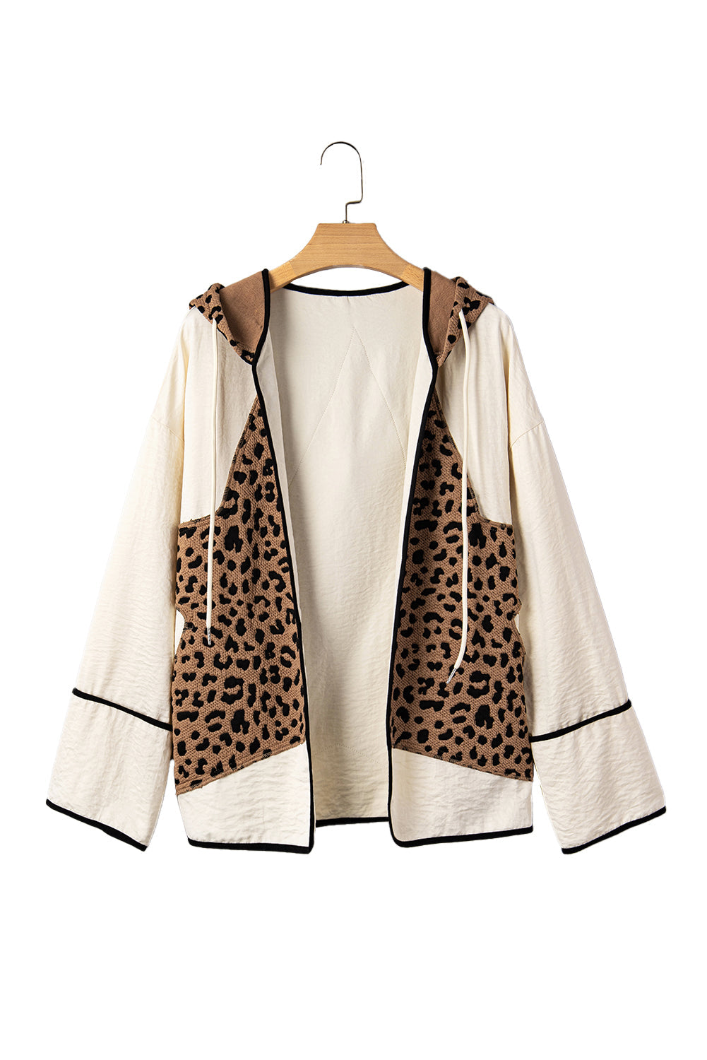 Leopard Star Patchwork Open Front Hooded Jacket