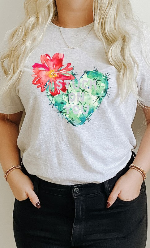 Blooming Cactus Stuck on You PLUS SIZE Graphic Tee - Aaria Tees