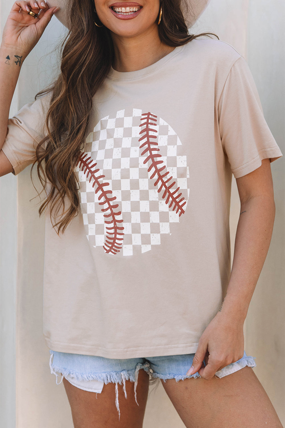 Jet Stream Checkered Baseball Graphic Tee Aaria Tees