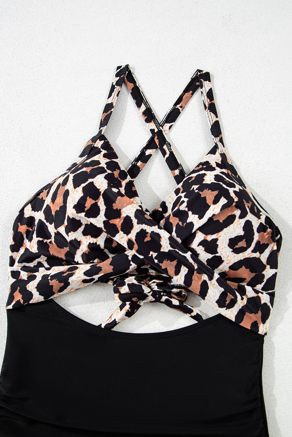 Black Leopard 2-tone Crossed Cutout Backless Monokini - Aaria Tees