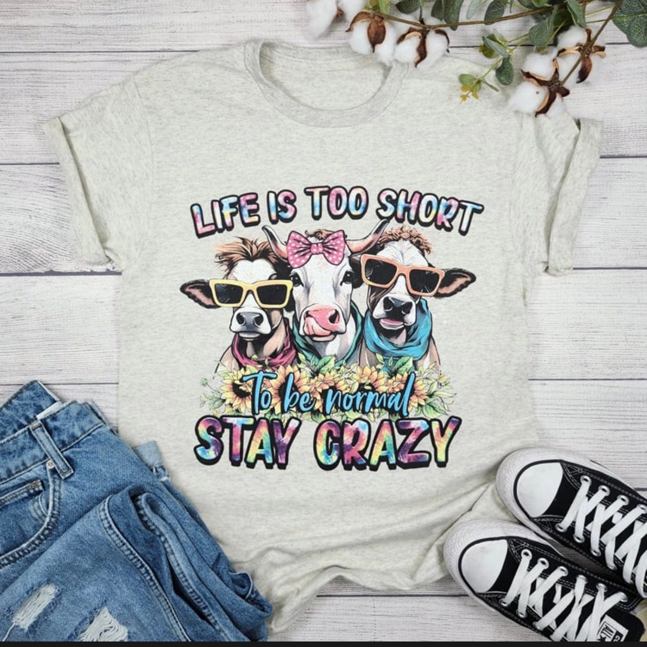 Life Is Too Short TieDye Cows Graphic Tee