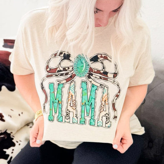 Aztec Mama With Cow Print Bow Graphic Tee