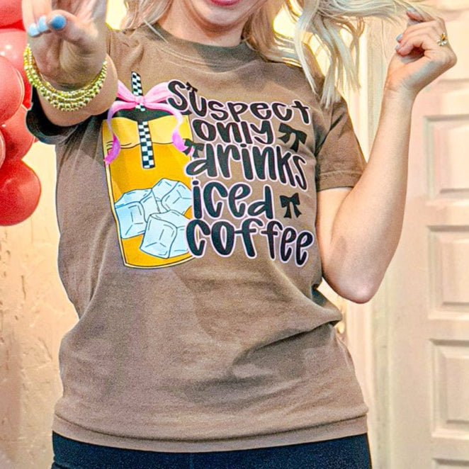 Suspect Only Drinks Iced Coffee Graphic Tee