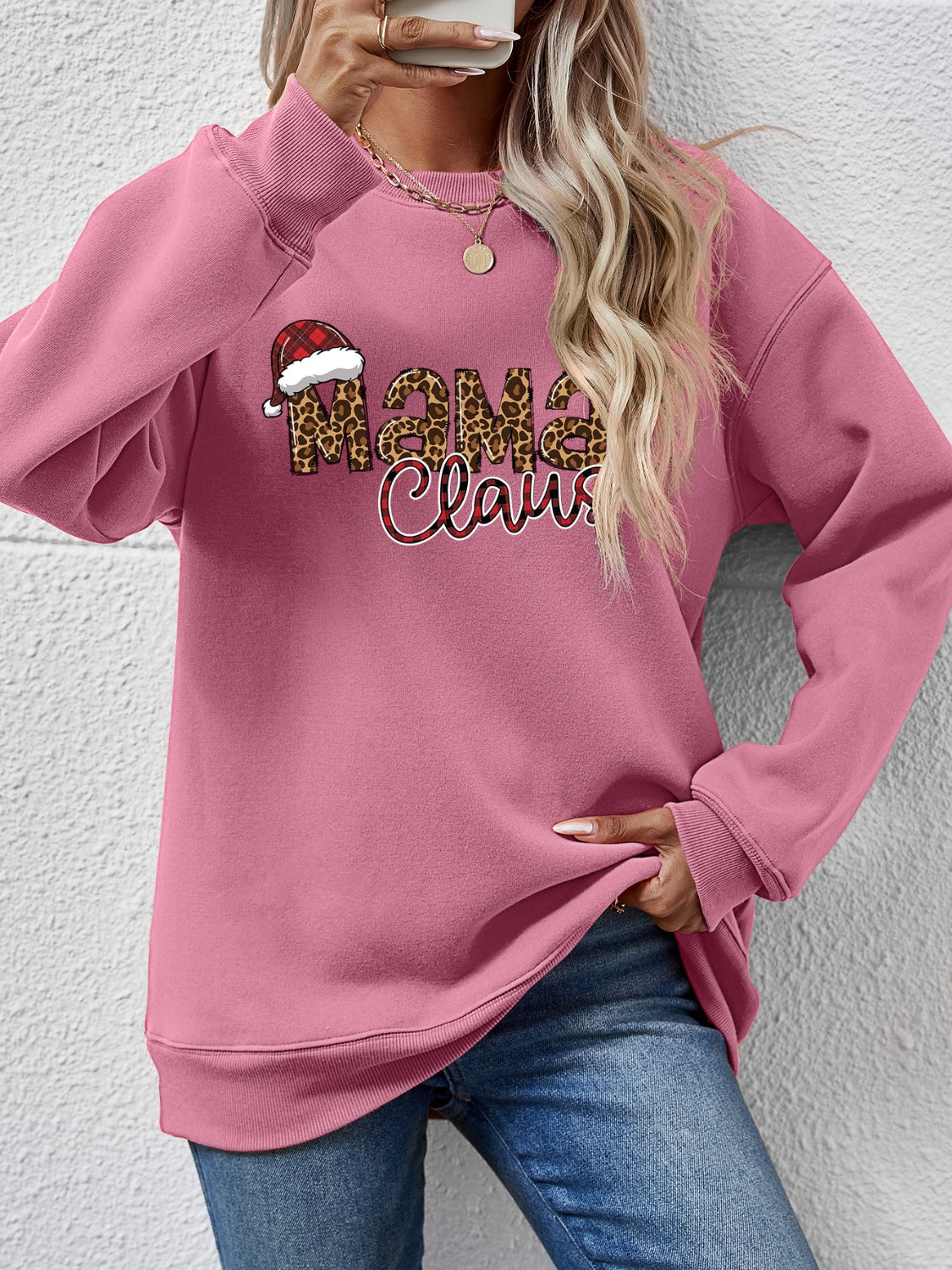Round Neck Letter Graphic Long Sleeve Sweatshirt - Aaria Tees Aaria Tees