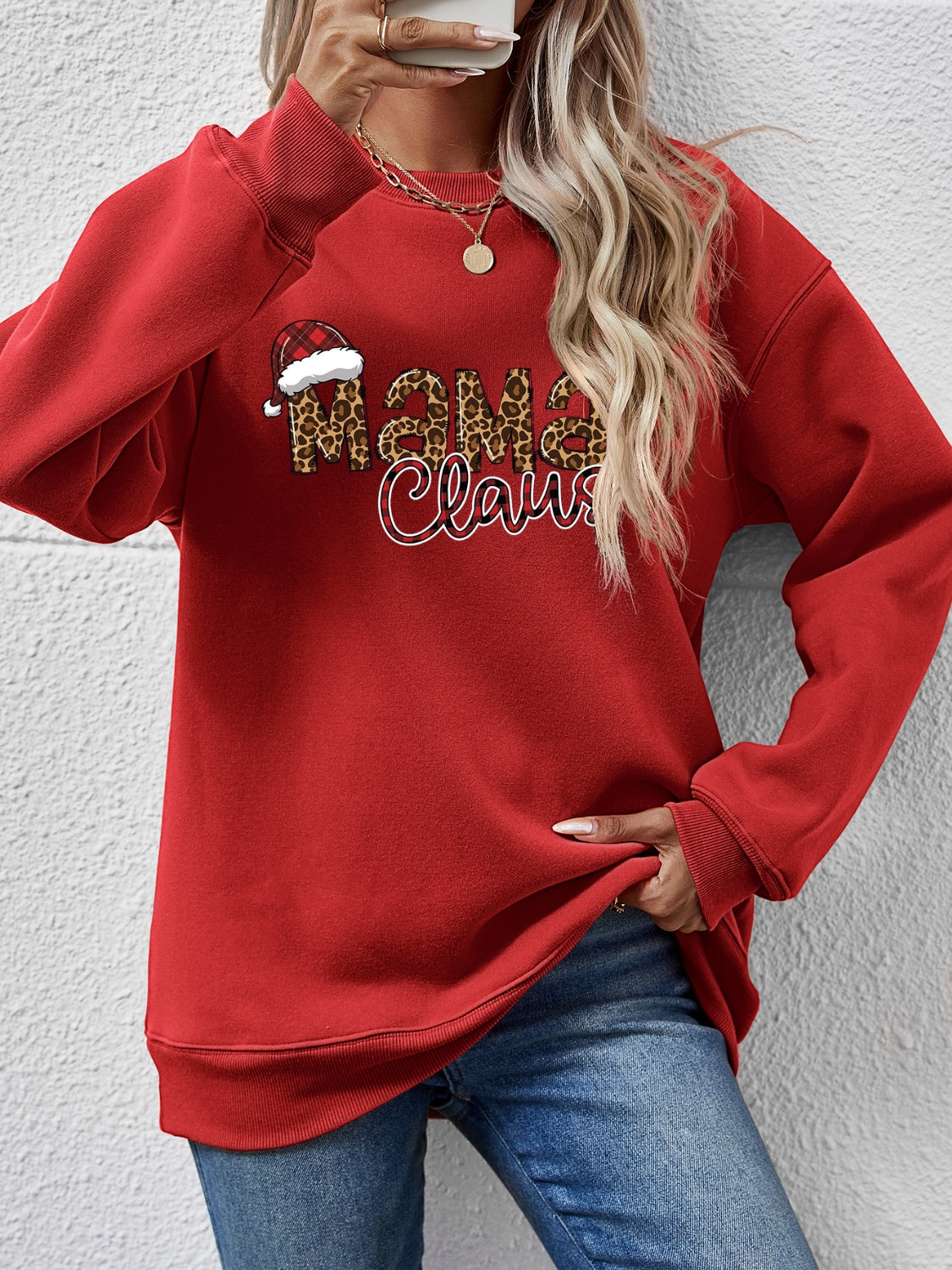 Round Neck Letter Graphic Long Sleeve Sweatshirt - Aaria Tees Aaria Tees