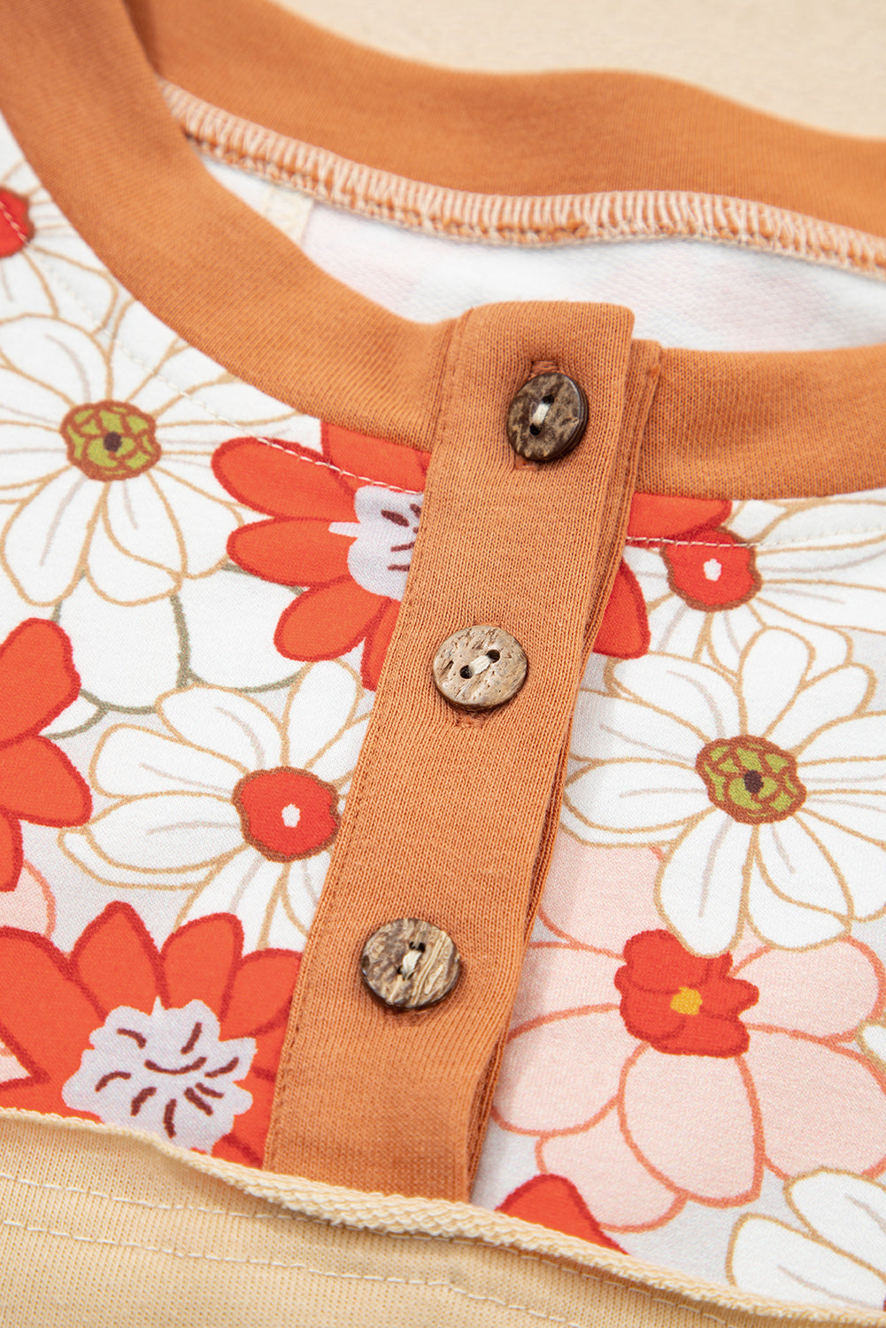 Parchment Floral Plaid Patchwork Casual Top
