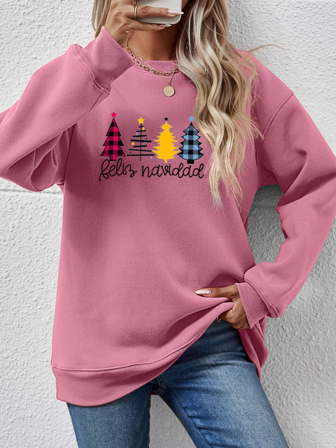 Round Neck Graphic Long Sleeve Sweatshirt - Aaria Tees Aaria Tees