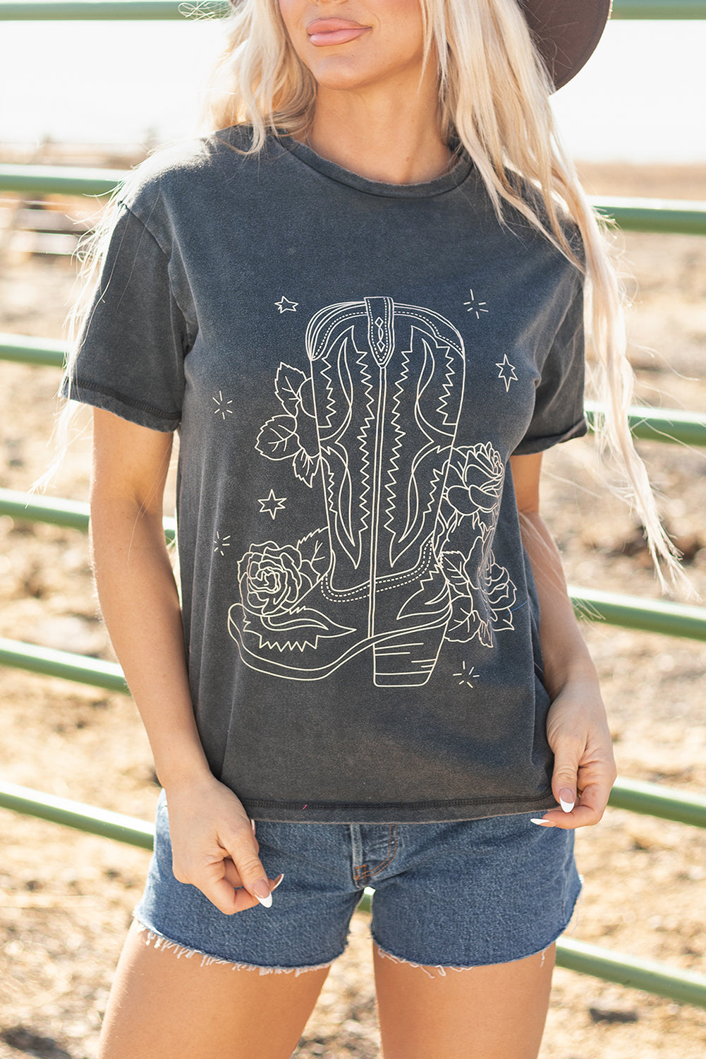 High-Rise Western Cowboy Boots Graphic Tee - Aaria Tees