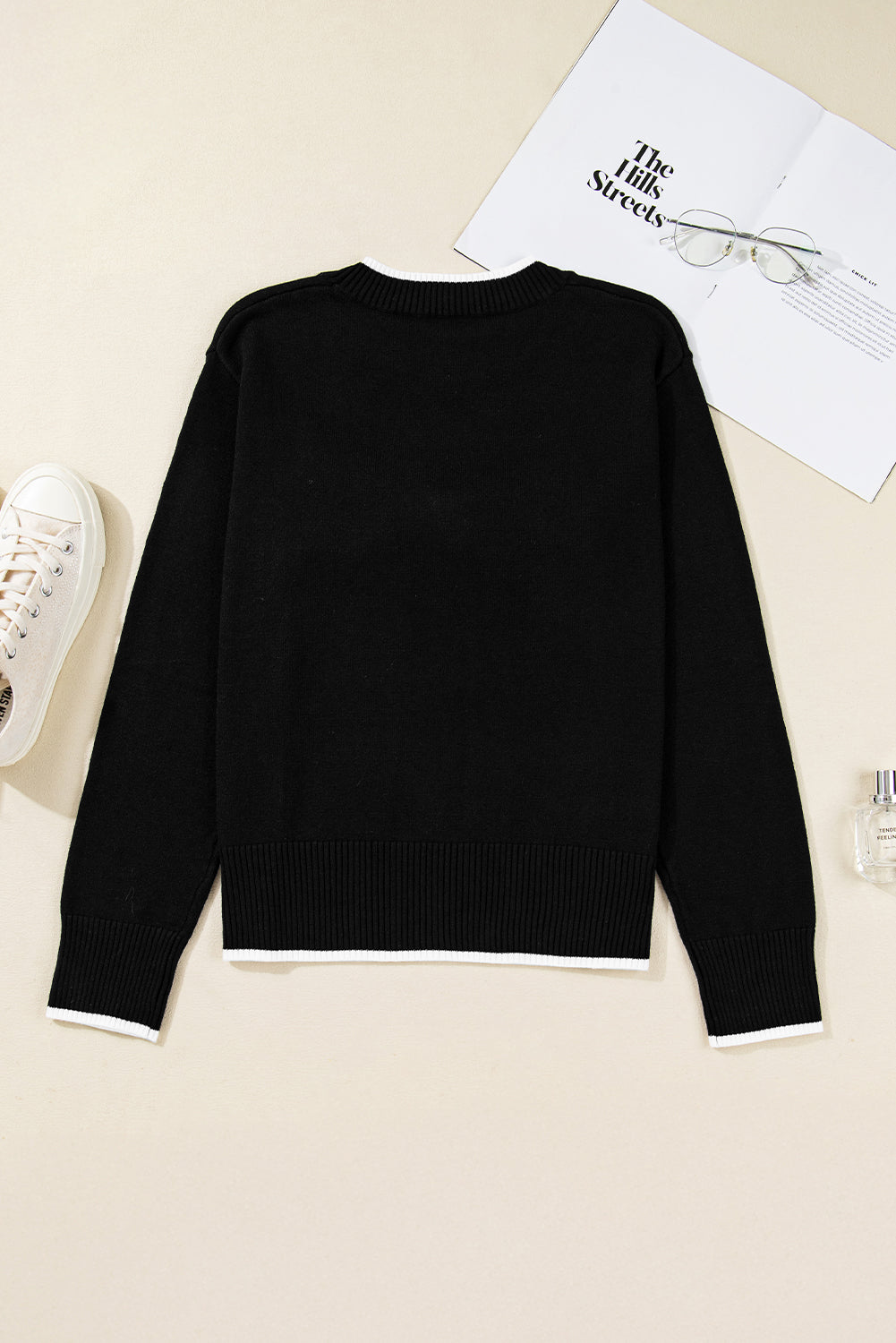 Bow Contrast Trim Long Sleeve Cropped Christmas Sweater