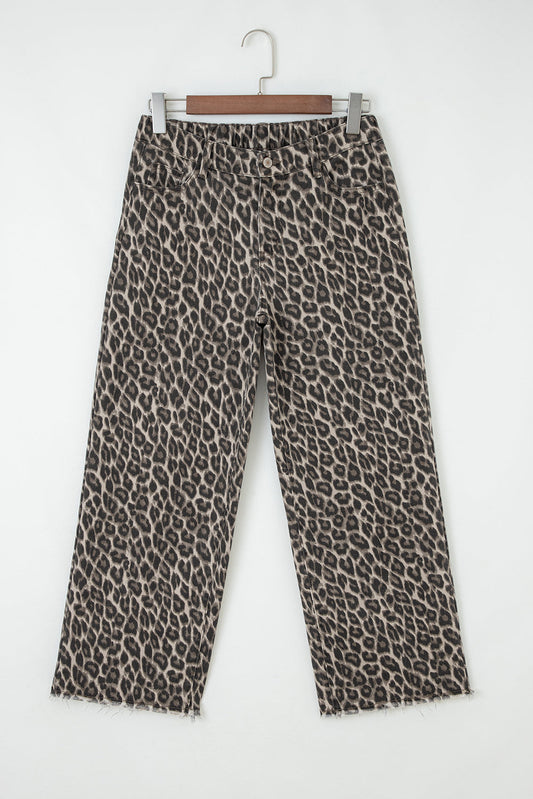 Leopard Denim Straight Leg Jeans