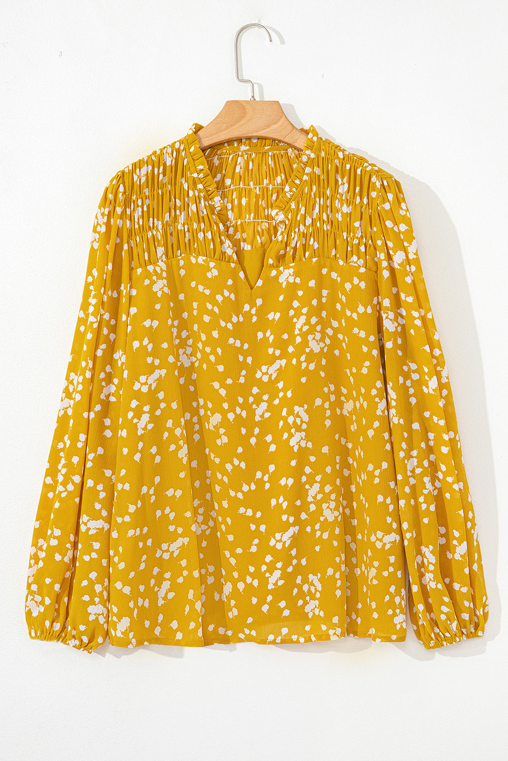 Black Plus Size Floral Print Ruched Split Neck Blouse - Aaria Tees