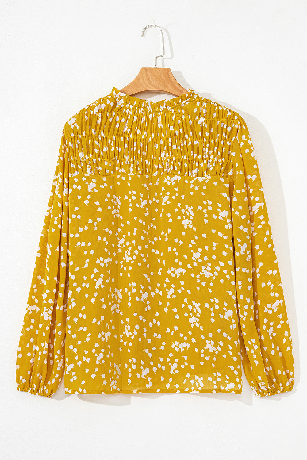 Black Plus Size Floral Print Ruched Split Neck Blouse - Aaria Tees