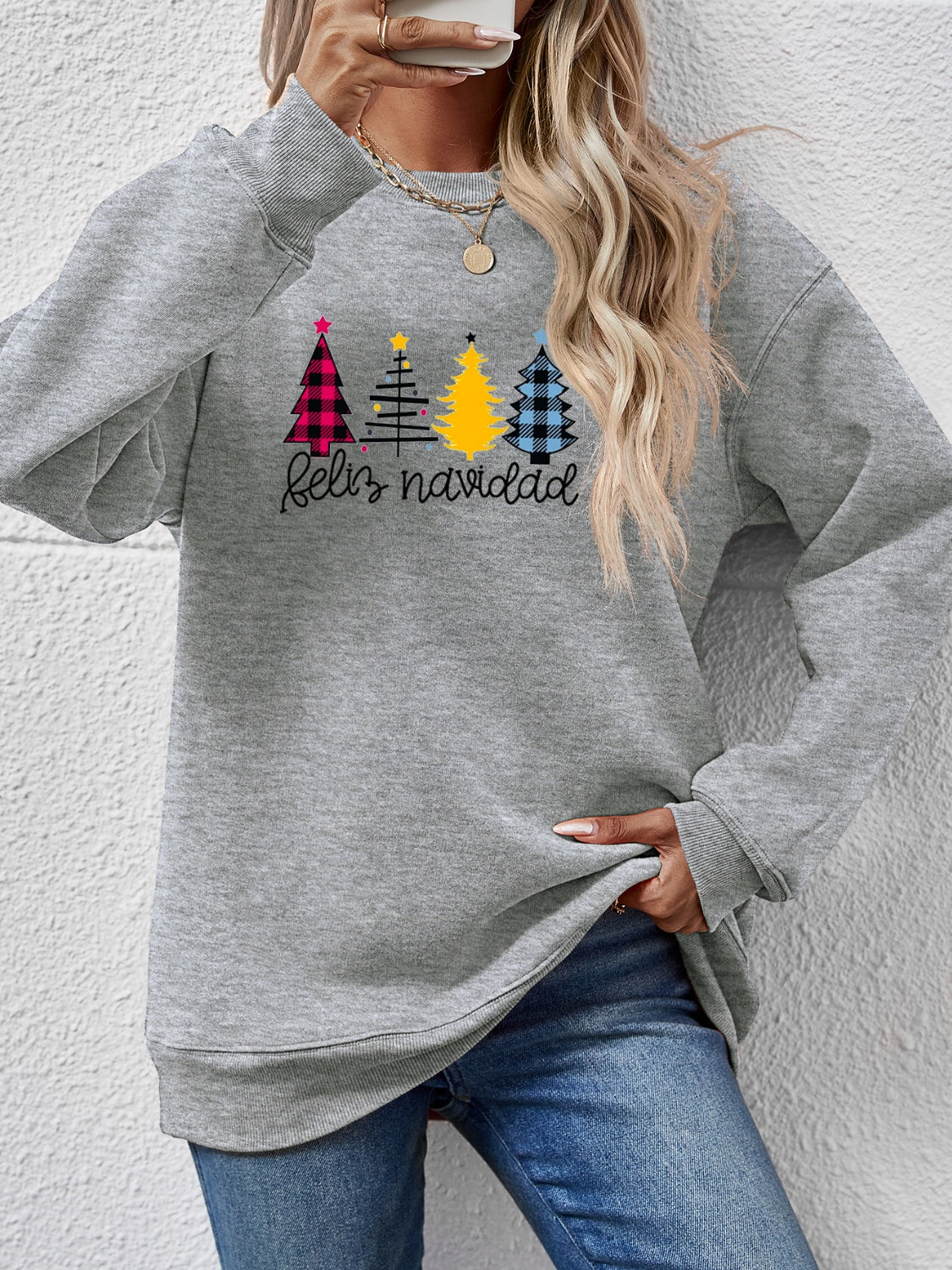 Round Neck Graphic Long Sleeve Sweatshirt - Aaria Tees Aaria Tees