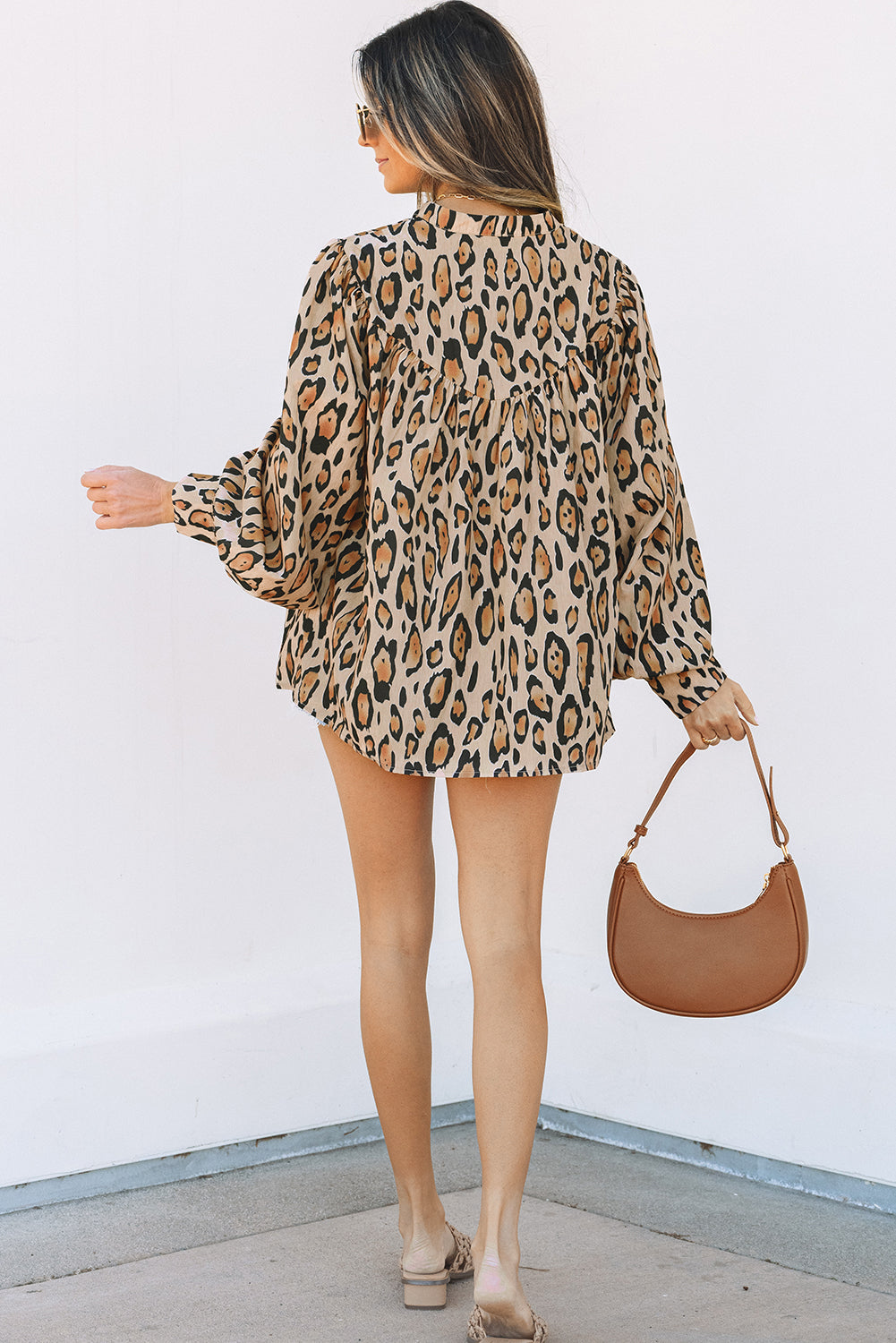Jet Stream Oversized Leopard Print Balloon Sleeve Casual Shirt - Aaria Tees