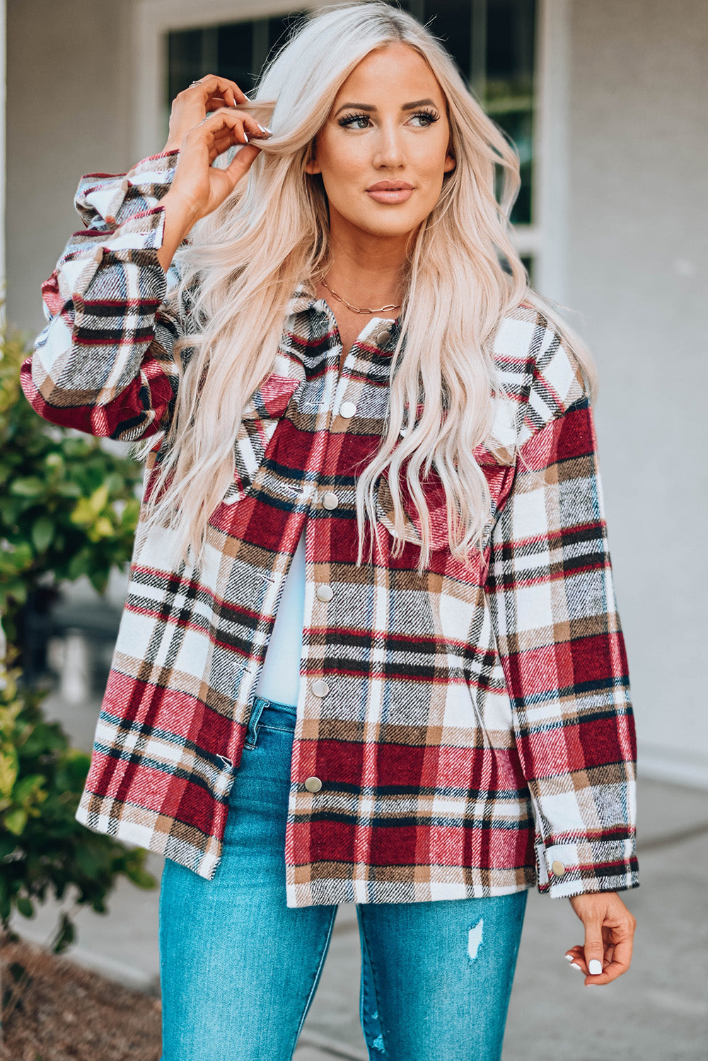 Keily Plaid Pocketed Shacket - Aaria Tees