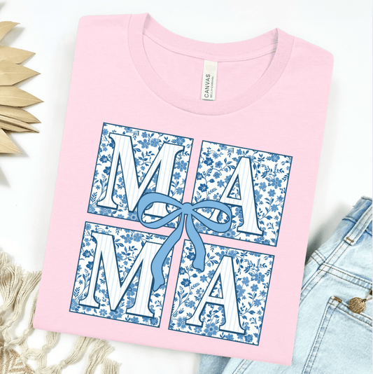 Blue Floral Mama Square Graphic Tee