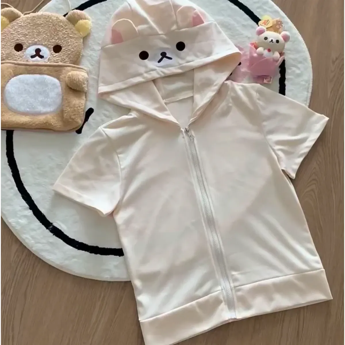 Kawaii Bear Hoodie - Harajuku Y2K Zipper Sweatshirt for Women