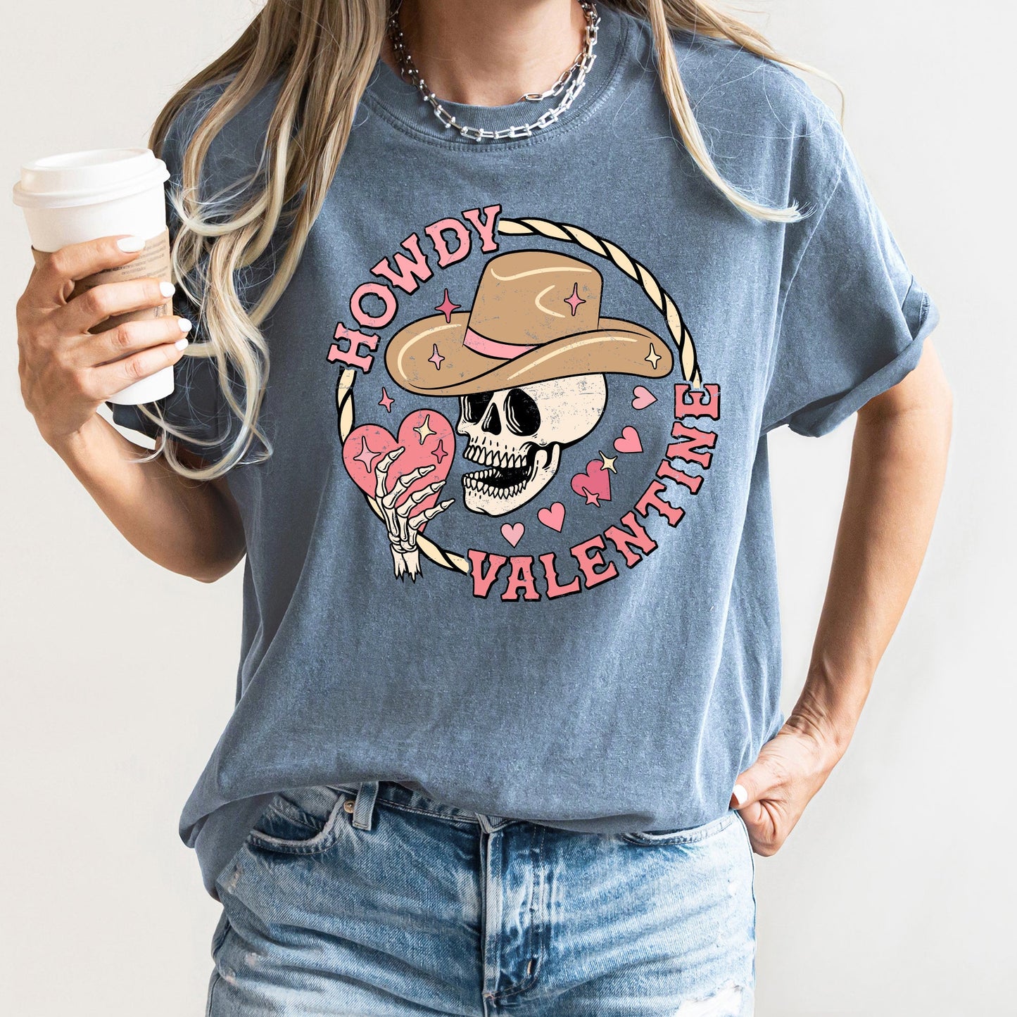 Howdy Valentine, Skeleton Cowboy, Western, Country, Comfort Colors Tshirt, Valentine's Day