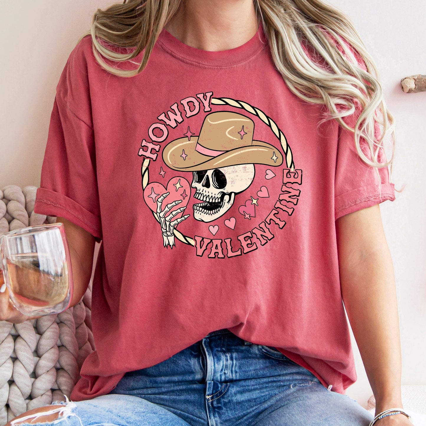 Howdy Valentine, Skeleton Cowboy, Western, Country, Comfort Colors Tshirt, Valentine's Day