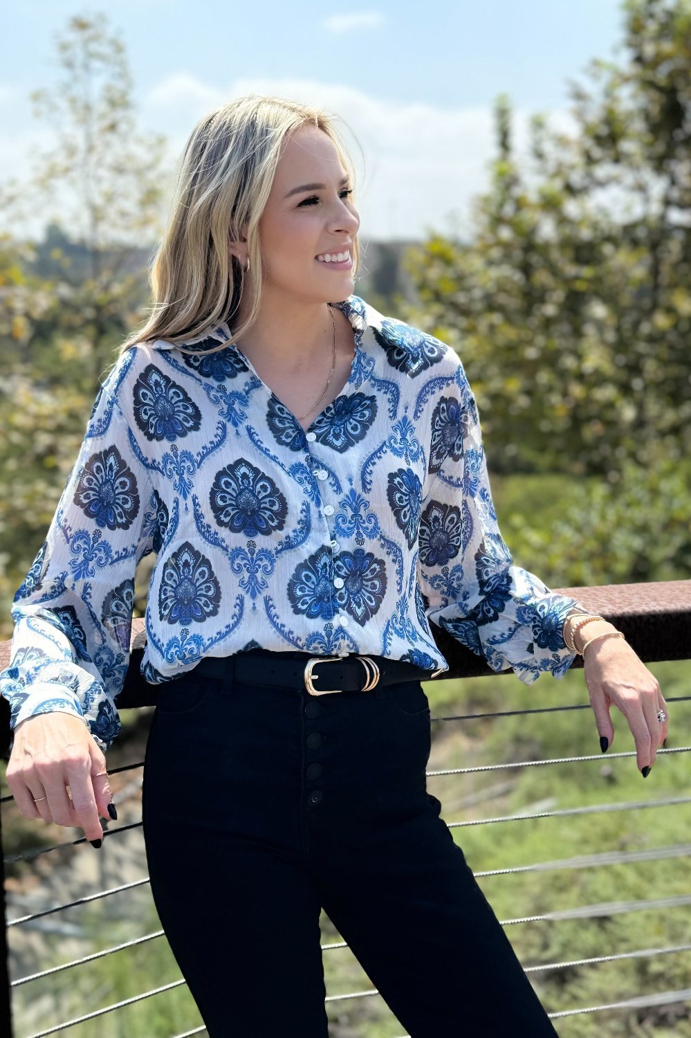 Mila Pattern Button Top - Aaria Tees
