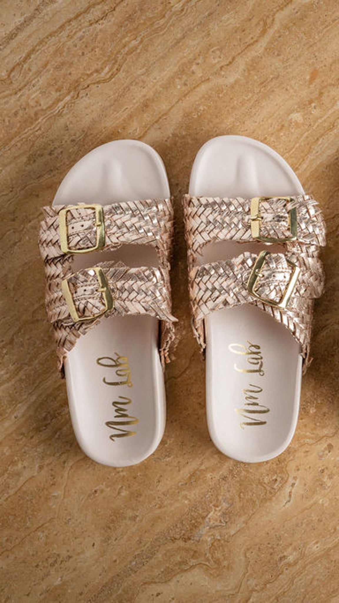 Intertwine Dual Woven Strap Slide in Champagne (Online Exclusive)