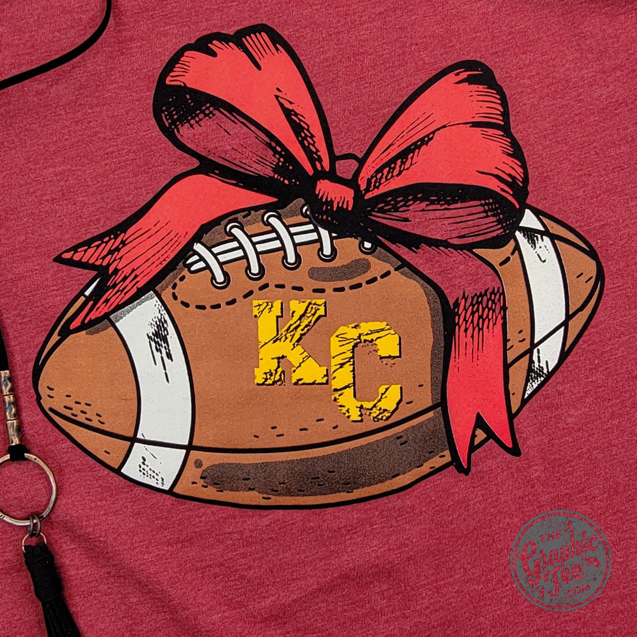 KC Football Bow Heather Cardinal Short Sleeve Crewneck Tee